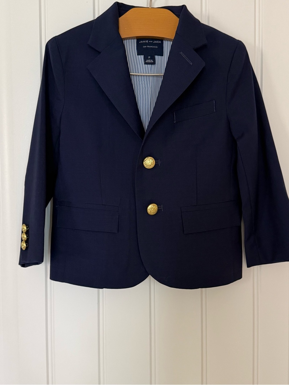 Janie and Jack Navy Wool Blazer 2T Gold Crest Buttons Jacket Wedding Holiday